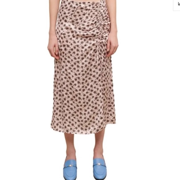 Maje Palm Tree sprint Ruched Satin Skirt Size 42 (10-12) - Picture 2 of 4